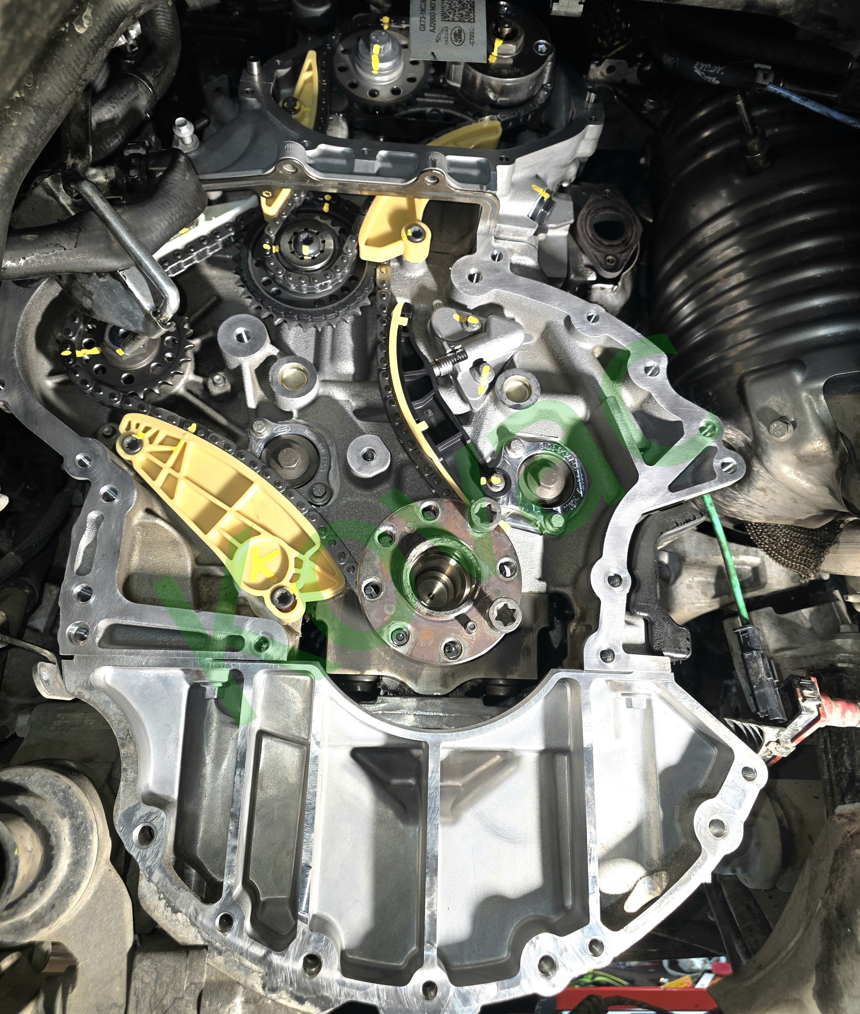 Spotless clean engine with new timing components fitted and yellow witness marks