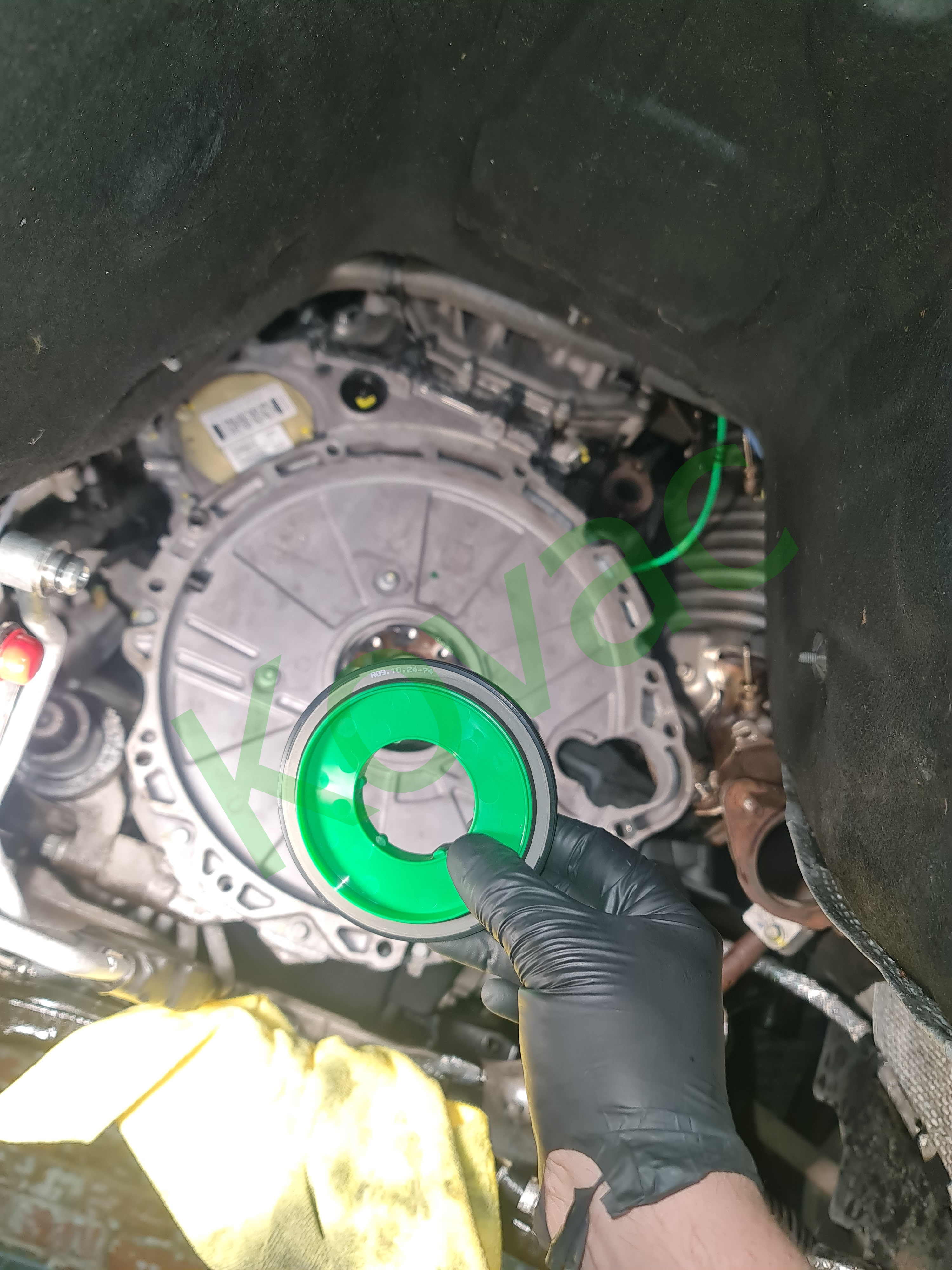 New crankshaft seal being fitted during Jaguar Land Rover Ingenium repair